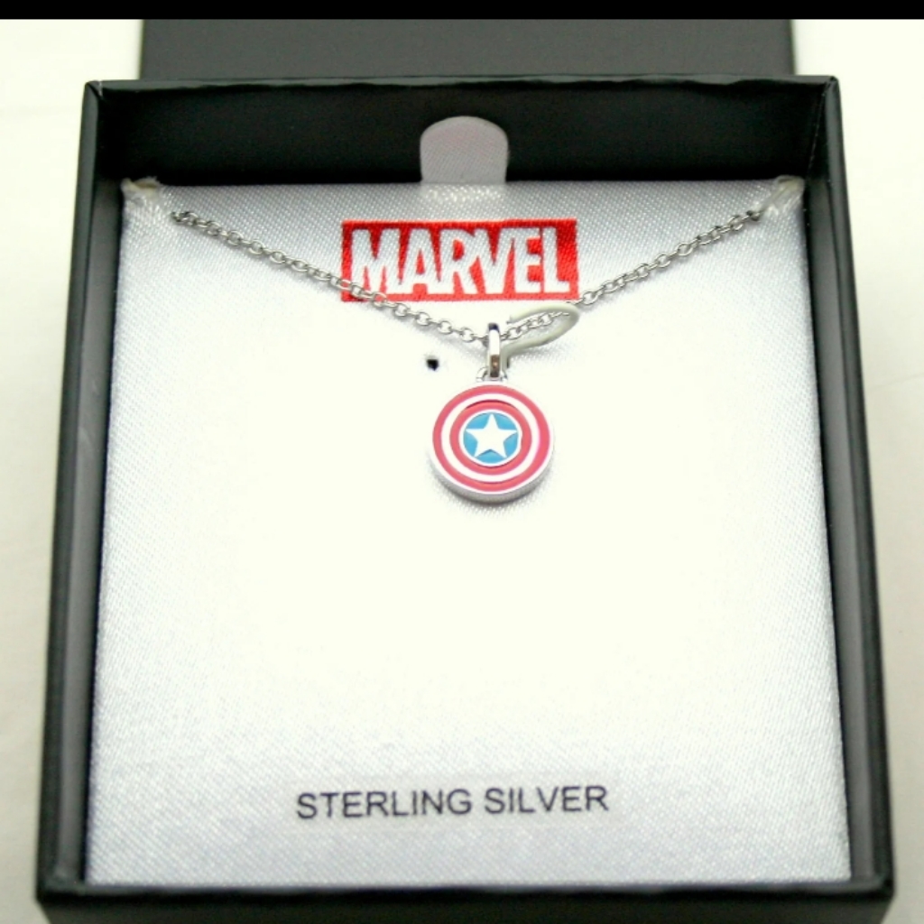 Marvel Comics Captain America Shield Necklace Pendant New Nos Box 925 Silver 45$